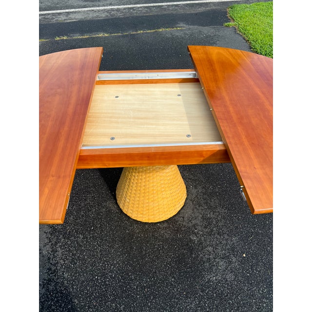 1980s Vintage Italian Modern Dining Table on Rattan Base With Leaf by