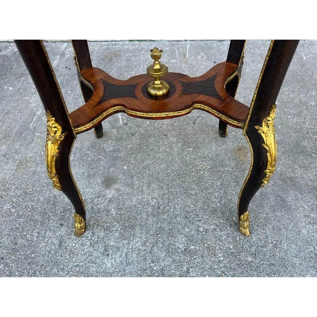 French 19th Century Louis XV Style Kingwood and Marquetry Inlaid Ormolu Mounted Side Table. For Sale - Image 9 of 11