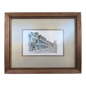 Vintage 1977 English Street Scene Watercolor of Shakespeare Hotel & Guild Chapel