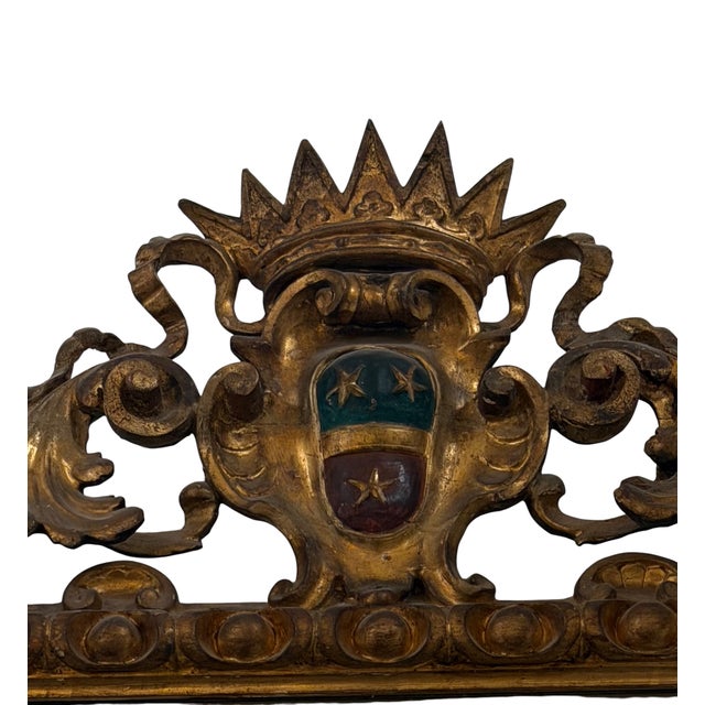 Antique Regency Armorial Crested & Crown Giltwood Mirror.
