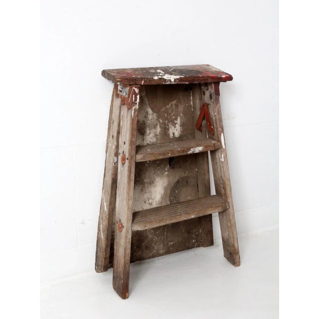 Wood Vintage Rustic Wooden Step Ladder For Sale - Image 7 of 12