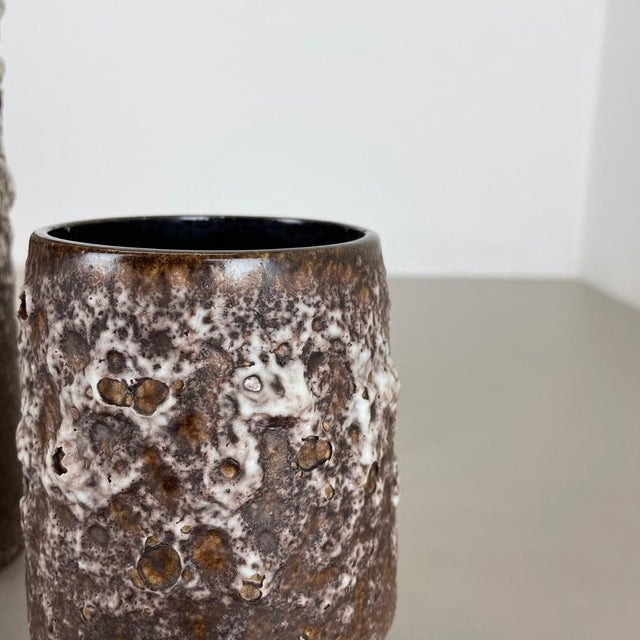 Set of Two Pottery Fat Lava Vases Crusty Brown-White from Jopeko, Germany, 1970s, Set of 2 For Sale - Image 13 of 18