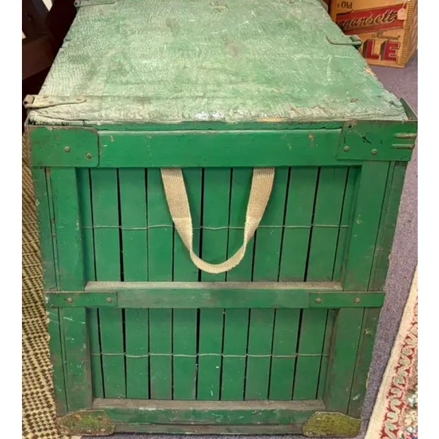 American Primitive Folk Art Green Painted Trunk or Hinged Storage Trunk, Chest or Side Table For Sale - Image 3 of 8