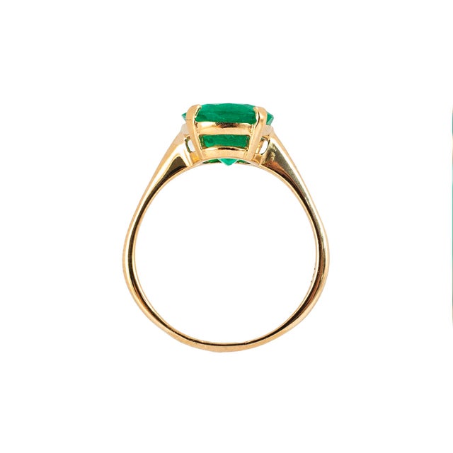 Metal Ladies 14k Yellow Gold 4.36ctw Gia Colombian Green Emerald Cocktail Ring, Size 9 For Sale - Image 7 of 10
