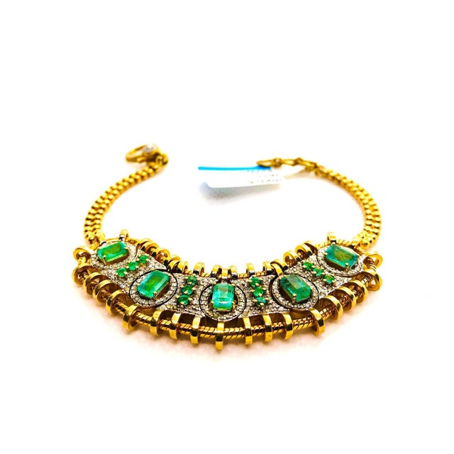 Bochic “Vintage Retro” Natural Emeralds & Diamonds Set In 18K Gold & Silver For Sale - Image 10 of 16