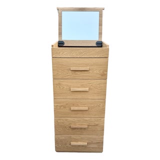 Contemporary Modern Tall Oak Dresser With Lift-Up Mirror For Sale