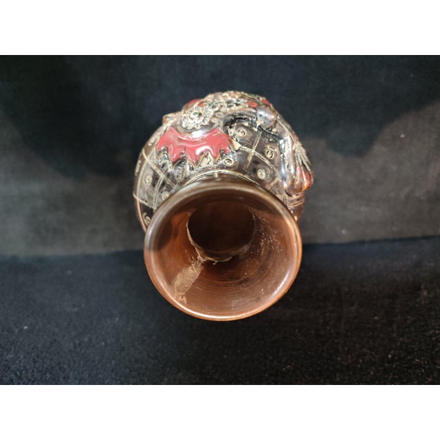 Early 20th Century Chinese Ceramic Vase,Brown Glaze Porcelain Vase Hand Carved Cock Pattern For Sale - Image 5 of 11