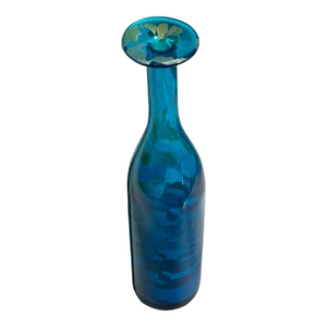 Michael Harris Mdina Tall Art Glass Vase Turquoise & Gold Leaf Malta Mid Century Modern