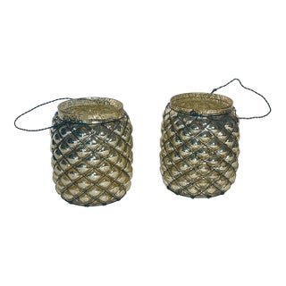 Vintage Pair Mercury Glass Pineapple Vases Bowls For Sale