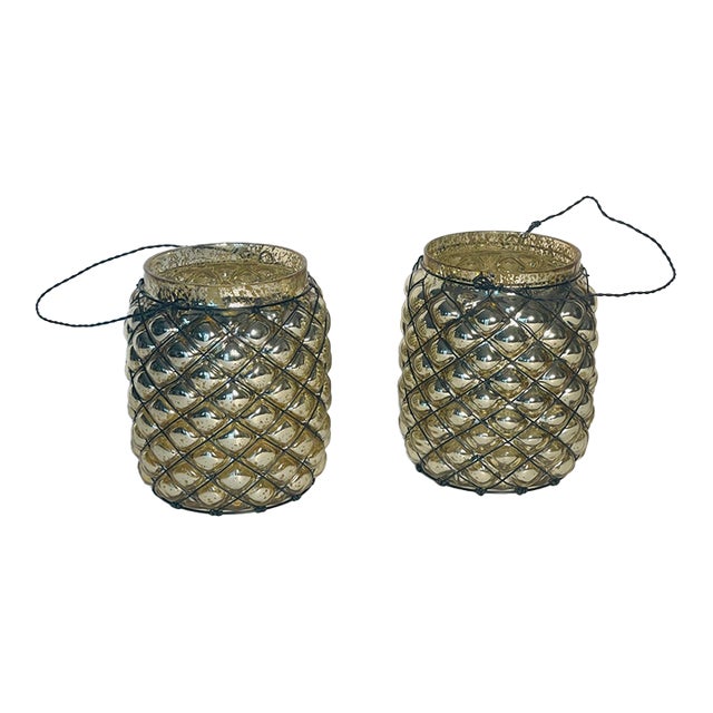 Vintage Pair Mercury Glass Pineapple Vases Bowls For Sale