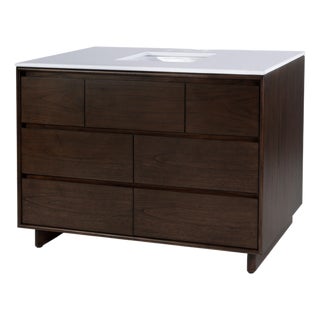 Halmstad 48 in. W Rectangular Wood Single Sink 6 Drawer Bathroom Vanity Set, Walnut For Sale