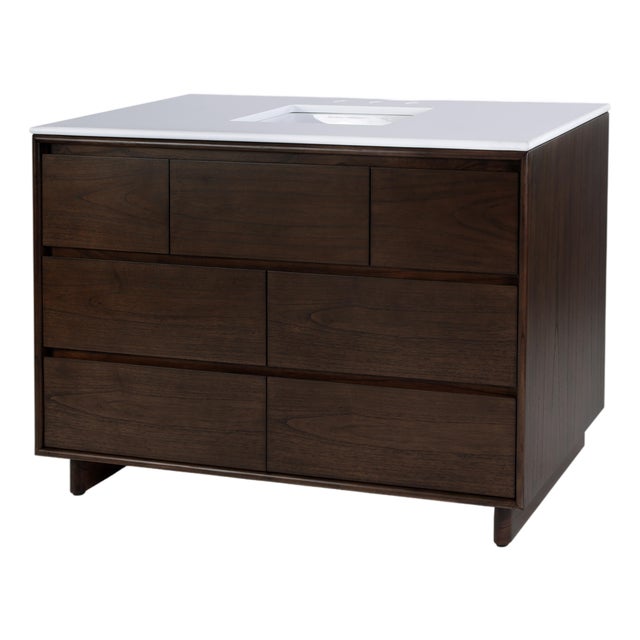 Halmstad 48 in. W Rectangular Wood Single Sink 6 Drawer Bathroom Vanity Set, Walnut For Sale