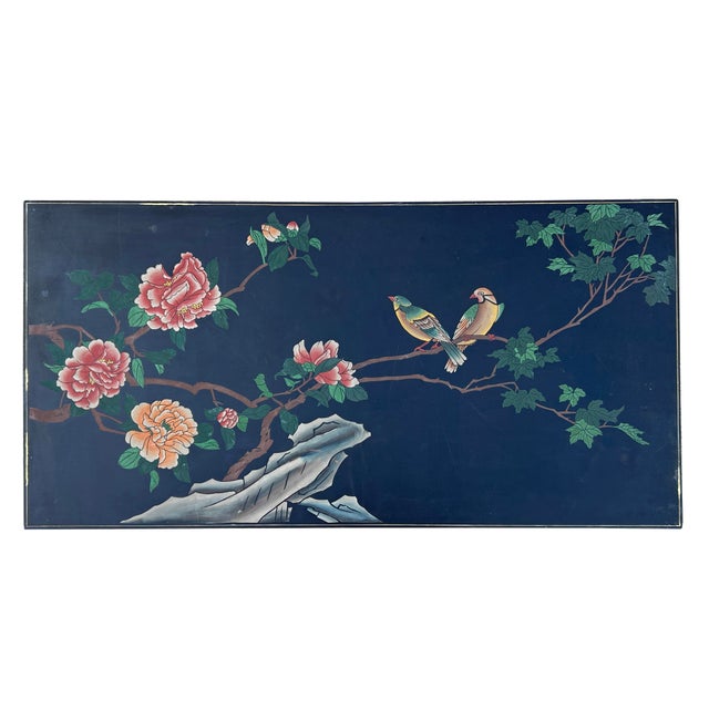 1970s Chinese Black Lacquer Flower Birds Graphic Rectangular Low Coffee Table For Sale - Image 10 of 13