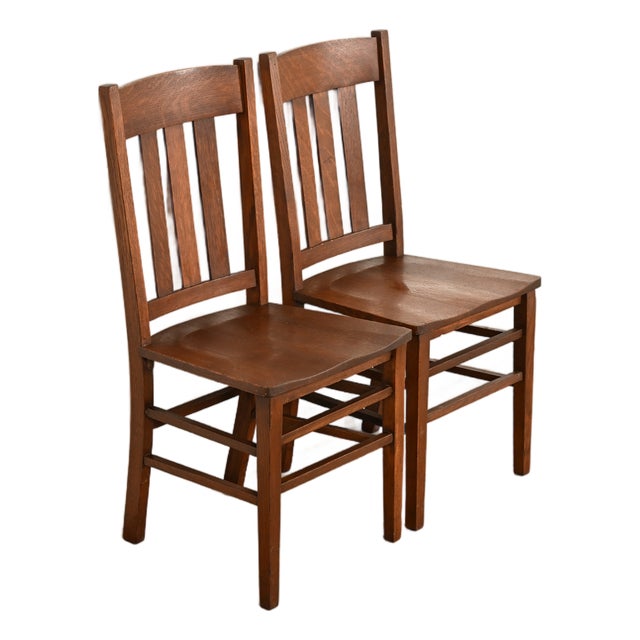 Limbert Style Antique Mission Oak Arts & Crafts Side Chairs or Dining Chairs, Pair For Sale