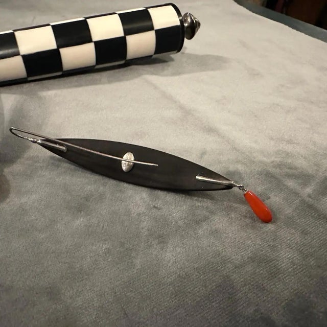 21st Century Modern Sterling Silver Ebony and Mediterranean Coral Stud Earrings For Sale - Image 9 of 11