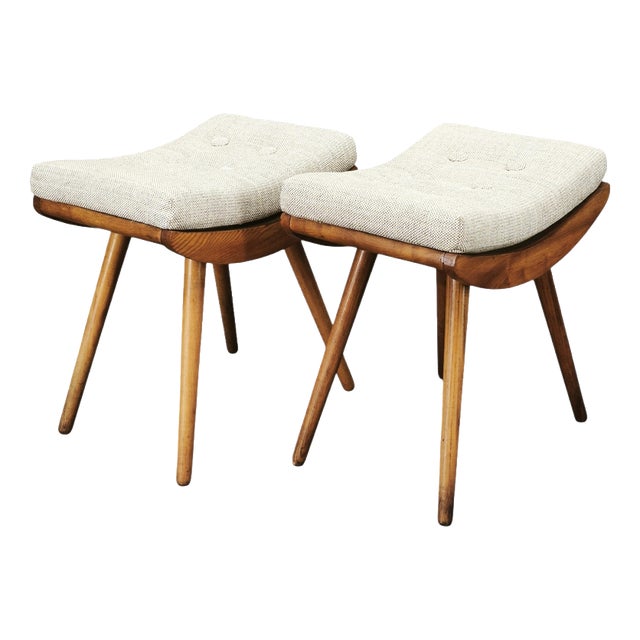 Mid-Century Modern Beech Stools, Czechoslovakia, 1960s, Set of 2 For Sale