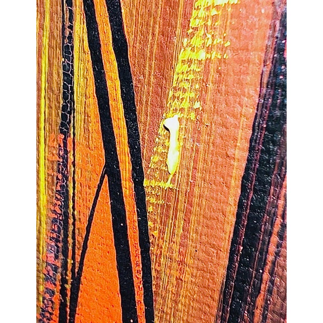 1970s 1970s Vintage Mid Century Modern Fiery Orange Abstract Sunset Sailboats Nautical Oil Painting Framed For Sale - Image 5 of 15