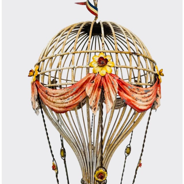 A Flight of Fancy: 1950s French Tole Hot Air Balloon Chandelier For Sale - Image 4 of 11