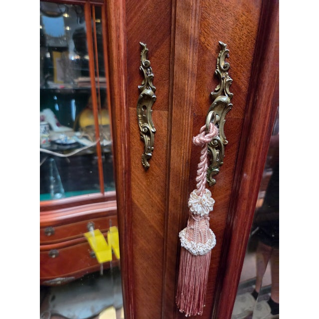 Auburn Antique French Louis XV Walnut Armoire Dual Beveled Mirrored Doors For Sale - Image 8 of 12