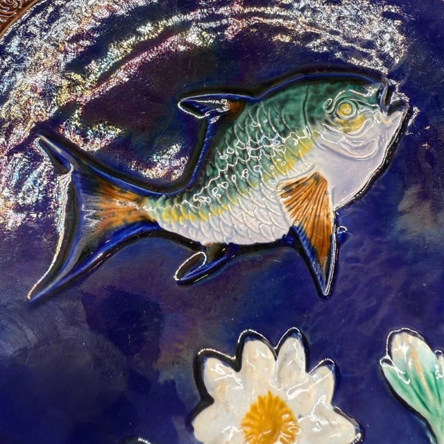 Late 19th Century A Joseph Holdcroft Majolica Cobalt Blue-Glazed Fish Plate, English, Ca. 1880 For Sale - Image 5 of 9
