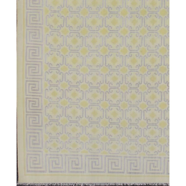 Mid 20th Century Mid 20th Century Large Vintage Indian Cotton Dhurrie Rug in Buttery Yellow and Light Lavender For Sale - Image 5 of 8