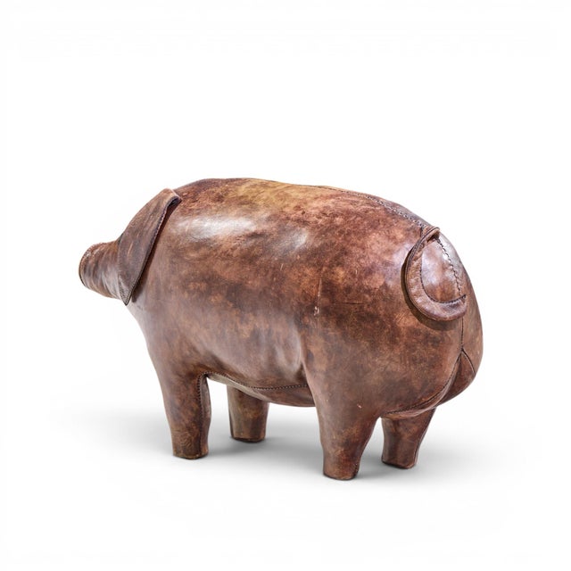 Mid 20th Century Dimitri Omersa Mid Century English Leather Pig Ottoman For Sale - Image 5 of 9
