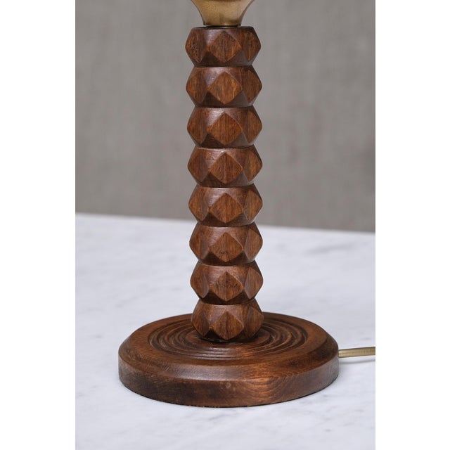 Oak Table Lamp with Tapered Shade attributed to Charles Dudouyt, France, 1950s For Sale - Image 4 of 11
