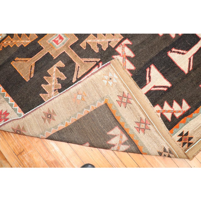 Brown Vintage Zabihi Rug Collection Abstract Primitive Turkish Kars Carpet - 7'1" x 8'7" For Sale - Image 8 of 10