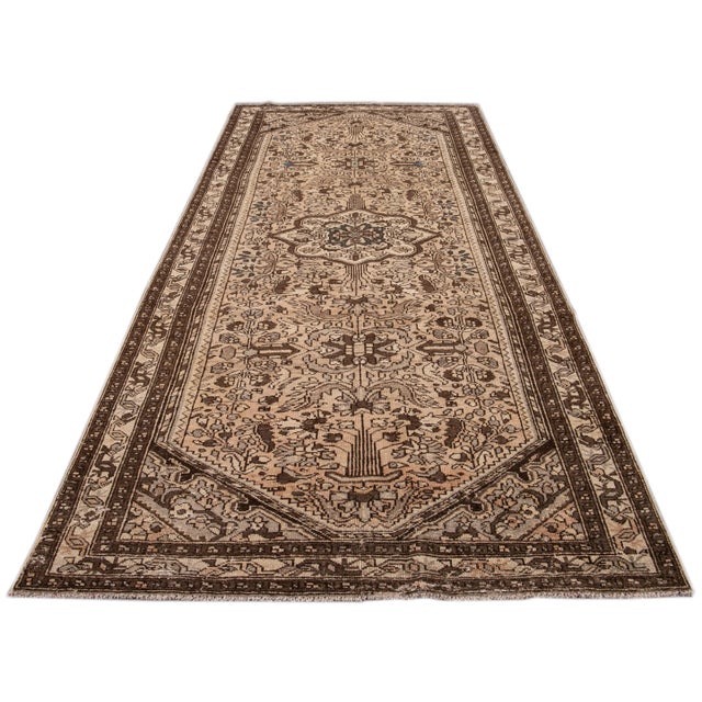1960s Vintage Persian Distressed Brown Handmade All-Over Wool Runner For Sale - Image 4 of 8