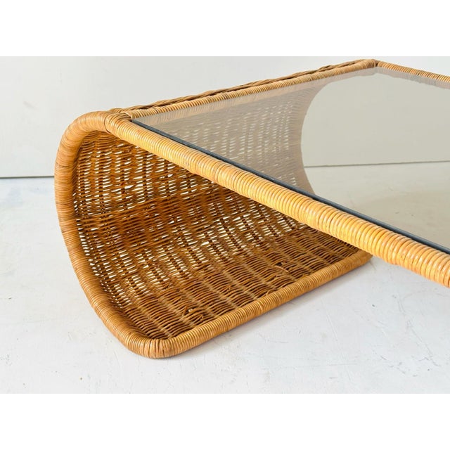 Wood Rattan and Glass Waterfall Coffee/Cocktail Table, 1970 For Sale - Image 7 of 8
