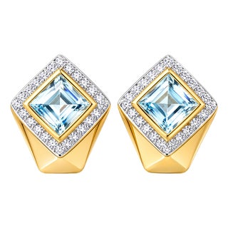 Late 20th Century 14K White Gold Diamond Aquamarine Earrings, Pair For Sale