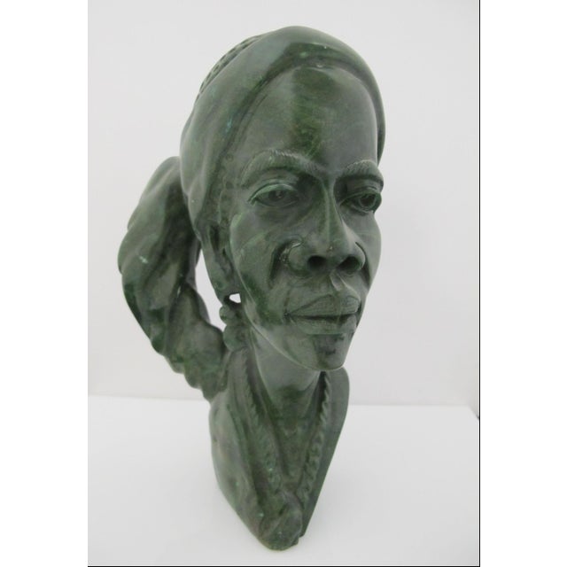 Green Shona J Chirunga African Carved Verdite Green Stone Figural Bust Sculpture For Sale - Image 8 of 12