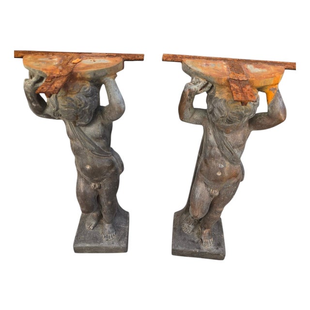 Bronze Console Supports with Putti, 1930s, Set of 2 For Sale