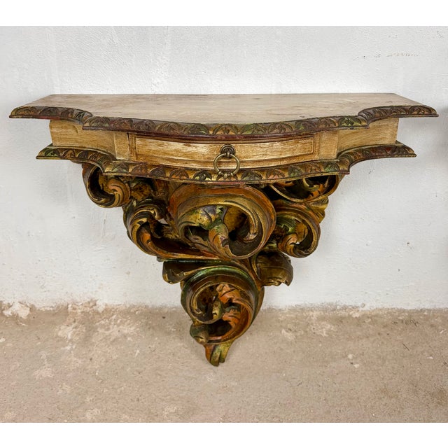 Wood Pair of Italian Polychromed Wall Pedestals With Marble Tops, Mid-20th Century For Sale - Image 7 of 14