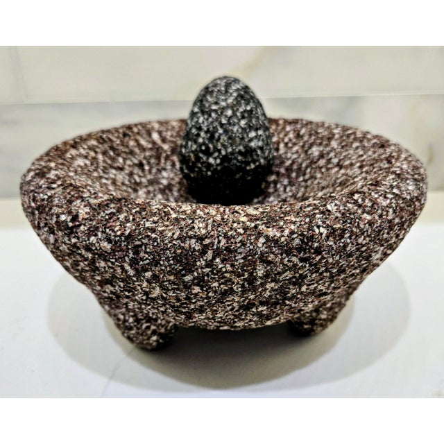 Bring authentic Mexican culinary history into your kitchen with this vintage hand-carved molcajete and matching tejolote...