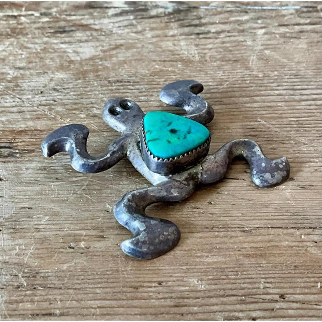Vintage Native American Silver Inlaid Turquoise Pendant For Sale In West Palm - Image 6 of 12