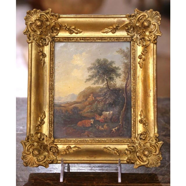 Late 19th Century 19th C. French Pastoral Landscape Painting on Board With Glass in Gilt Frame For Sale - Image 5 of 7