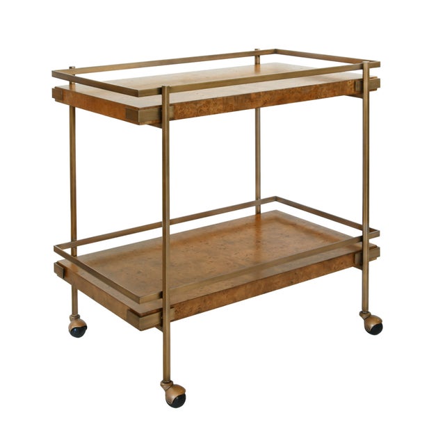 Contemporary Matthew Izzo Home Cash Dark Burlwood Two Tier Bar Cart For Sale - Image 3 of 4