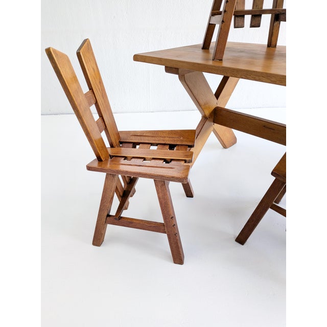Vintage Brutalist Dining Set in Oak, 1970s, Set of 5 For Sale - Image 9 of 12
