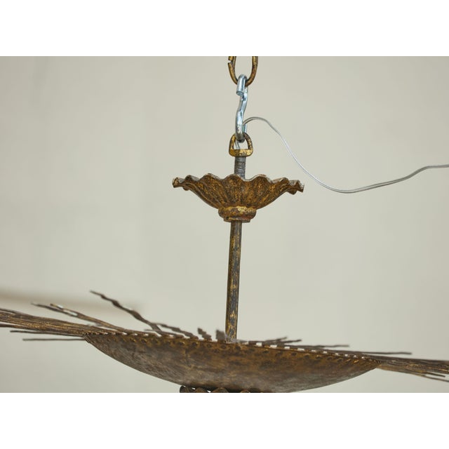 Mid 20th Century Spanish Midcentury Gilt Metal Sunburst Chandelier with Wavy Rays For Sale In Atlanta - Image 6 of 12