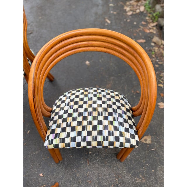 1970s Rattan Dining Chairs by Axel Enthoven With Mackenzie Childs Fabric - Set of 6 For Sale - Image 6 of 12
