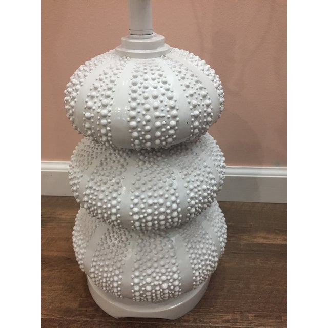 Boho Chic Style Sea Urchin White Shell Table Lamp | Chairish