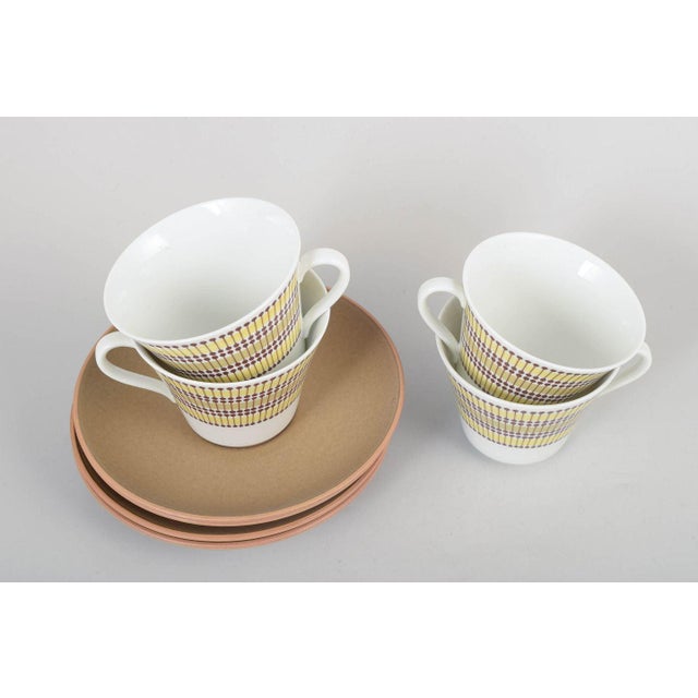 Rörstrand "Mandarin", set of four teacups with saucers. Decorative tableware designed in 1962 featuring the characteristic...