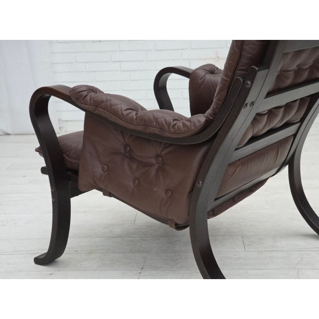Vintage Scandinavian Lounge Chair in Brown Leather, 1970s For Sale - Image 13 of 18