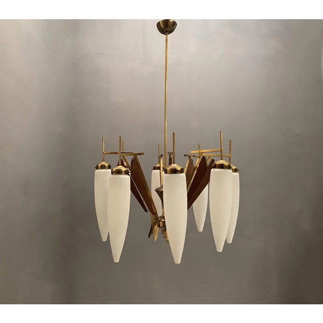 Brown Large Opaline Glass Chandelier from Stilnovo, 1950s For Sale - Image 8 of 8