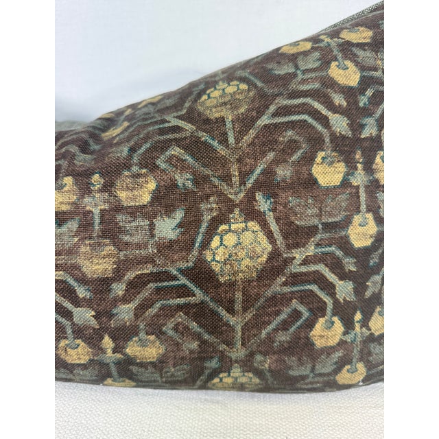 Custom 16”x28 ” pillow covered in Zak +Fox "Khotan" in color 08 and backed and welted in a coordinating green Belgium...