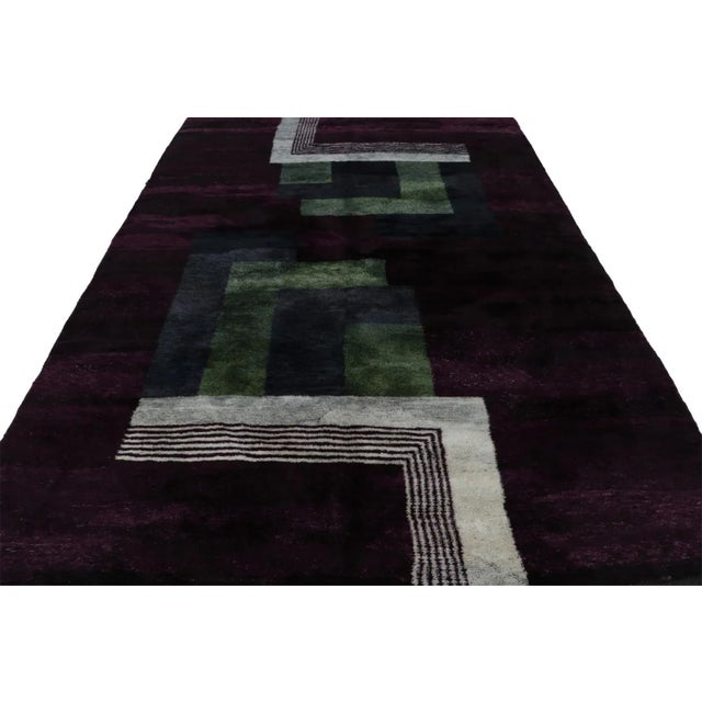 Art Deco Rug & Kilim’s Moroccan Rug in Purple With Art Deco Style Geometric Patterns For Sale - Image 3 of 7
