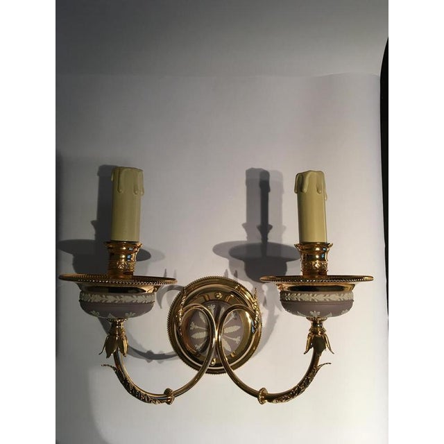 Postmodern Brass and Porcelain Wall Lights, Italy, 1970s, Set of 2 For Sale - Image 4 of 18