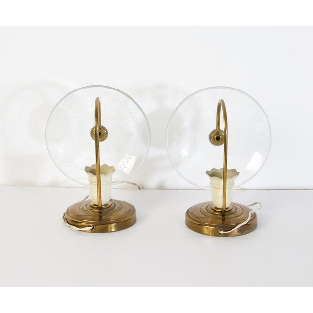 Mid-Century Modern Murano Glass and Brass Bedside Lamps, Italy, 1940s, Set of 2 For Sale - Image 4 of 6