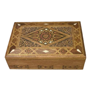 Late 20th Century Vintage Middle Eastern Carved Walnut Inlay Mother of Pearl Box